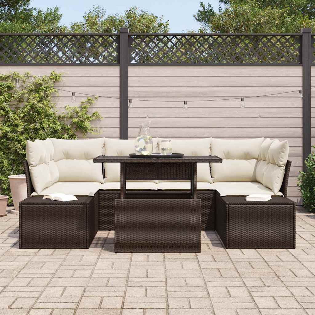Sofa Sæt med pude 7 pcs Brun og Creme polyrattan