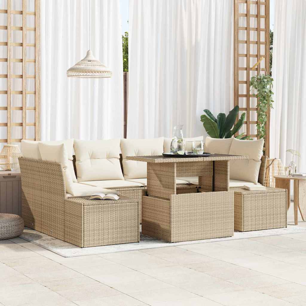 Sofa Sæt med pude 7 pcs Beige og creme polyrattan