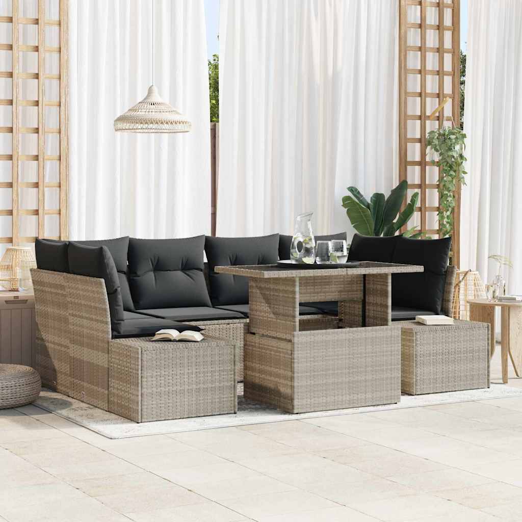 Sofa Sæt med pude 7 pcs Lysegrå polyrattan