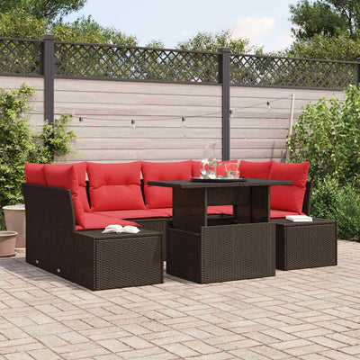 Sofa Sæt med pude 7 pcs Brun og Rød polyrattan