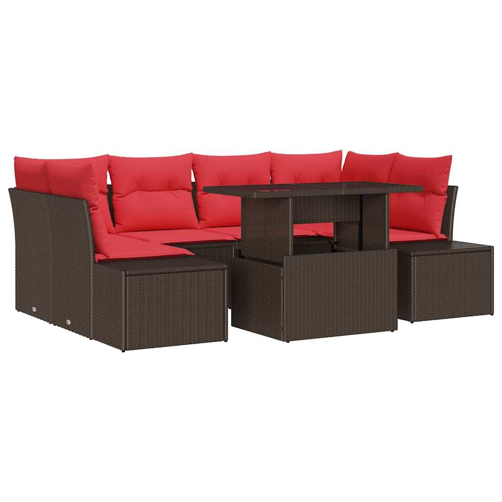 Sofa Sæt med pude 7 pcs Brun og Rød polyrattan