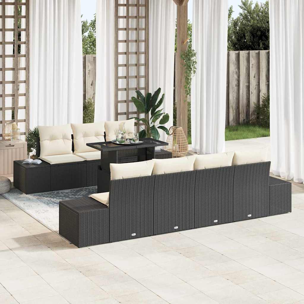 Sofa Sæt med pude 8 pcs Sort og Cream polyrattan