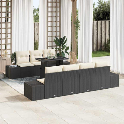 Sofa Sæt med pude 8 pcs Sort og Cream polyrattan