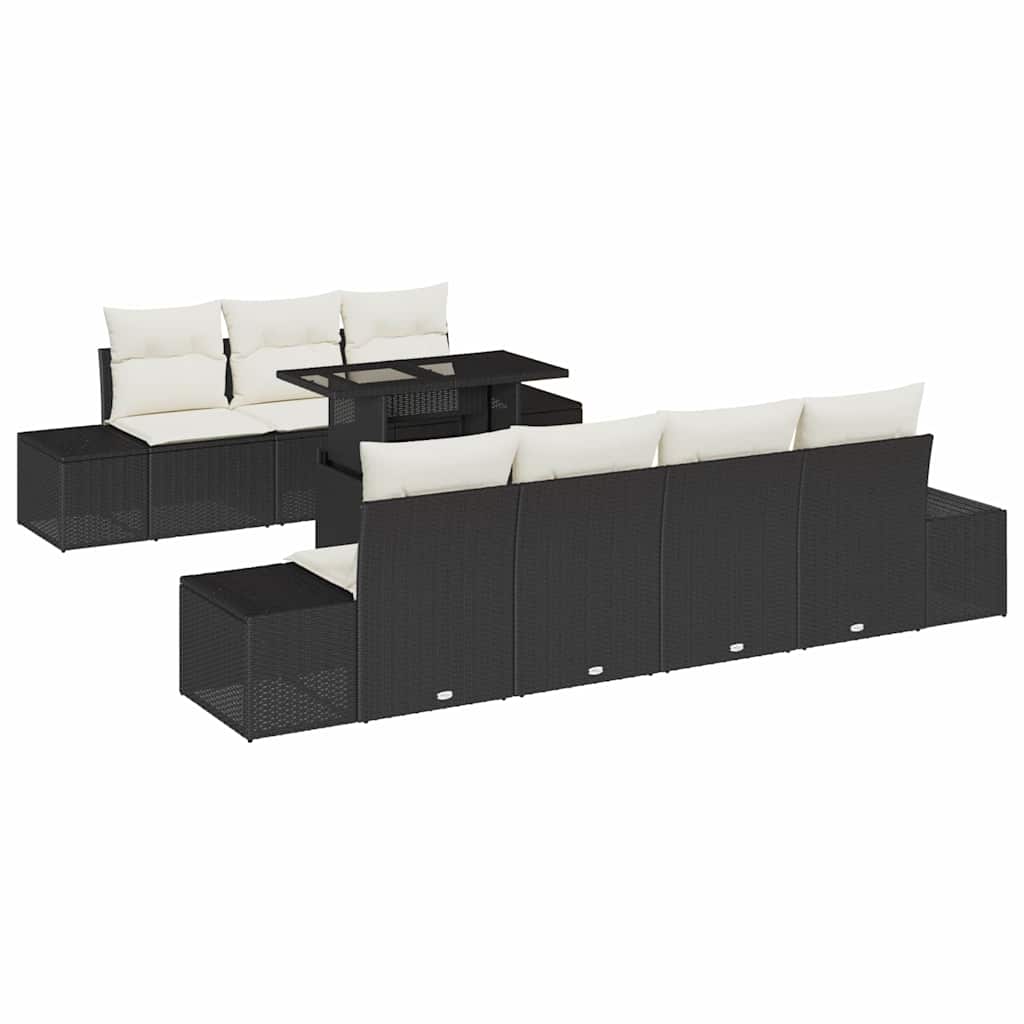 Sofa Sæt med pude 8 pcs Sort og Cream polyrattan