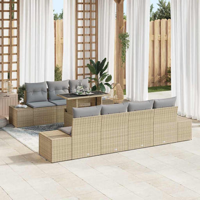 Sofa Sæt med pude 8 pcs Beige og lys grå polyrattan
