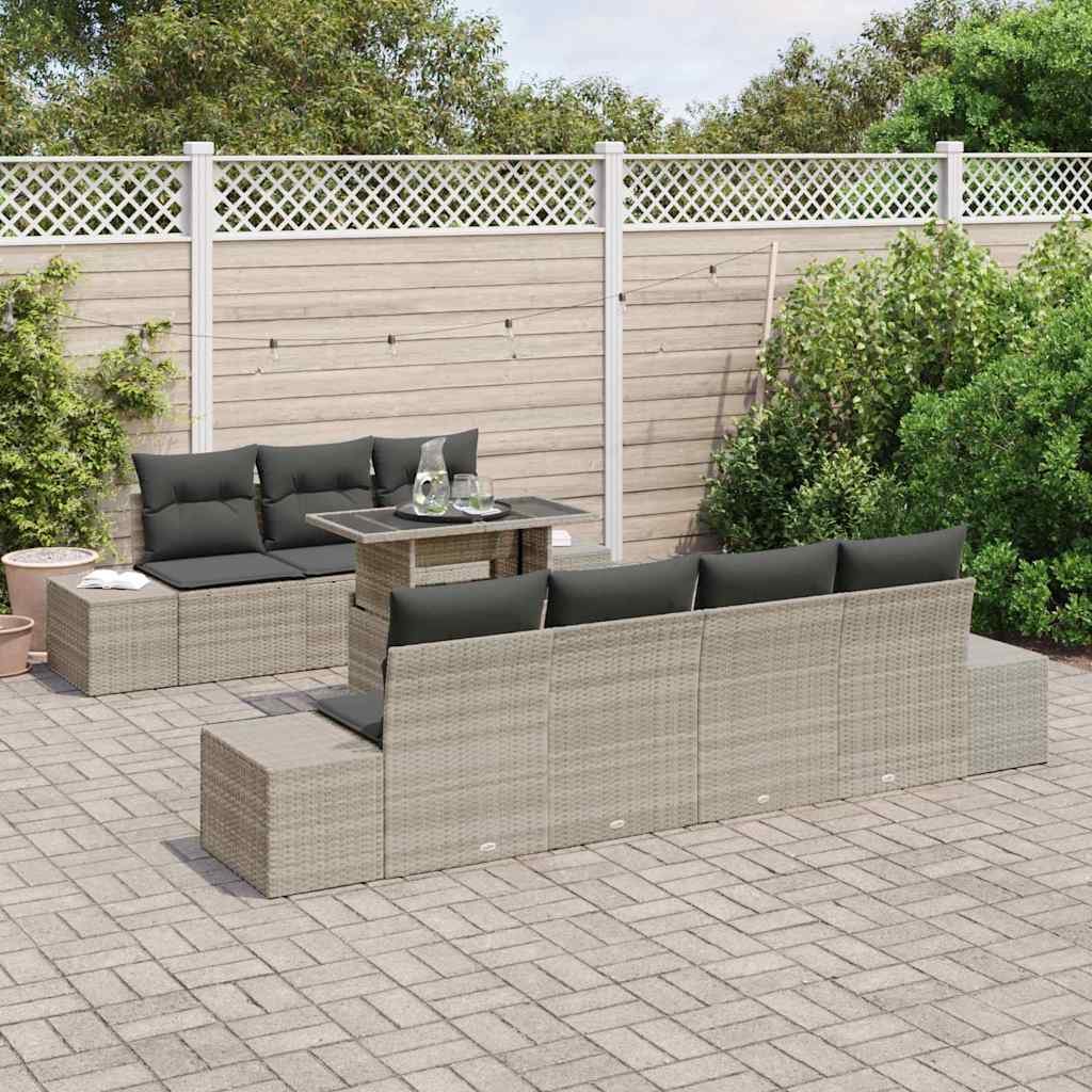 Sofa Sæt med pude 8 pcs Lysegrå polyrattan