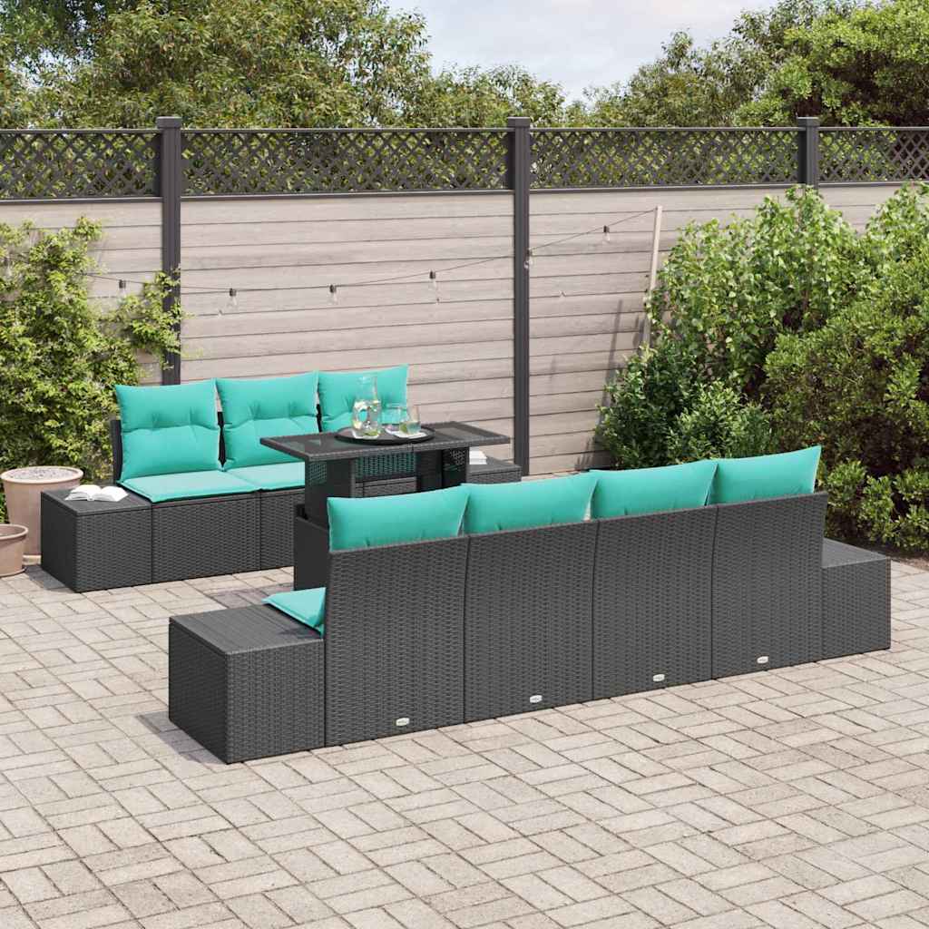Sofa Sæt 8 stk. 7-Antal sæder Sort og Blå polyrattan