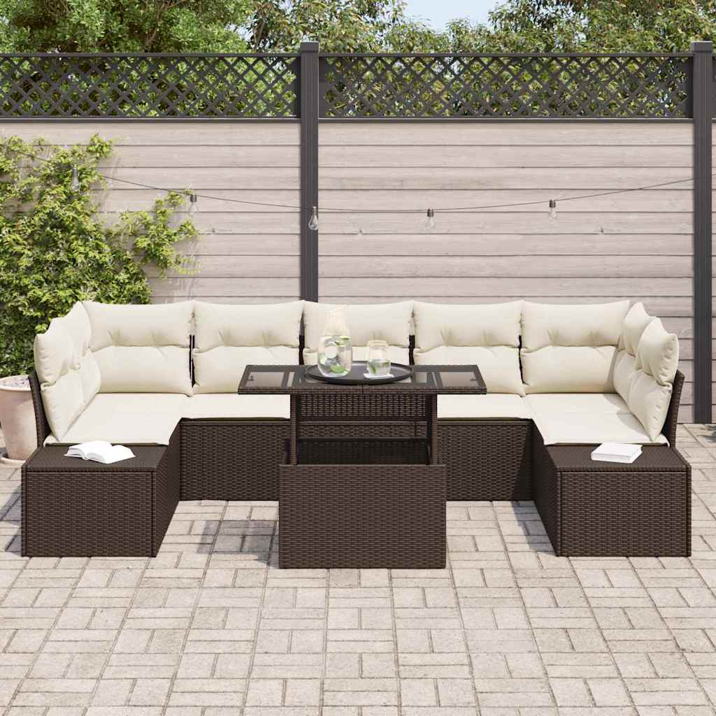 Sofa Sæt med pude 8 pcs Brun og Creme polyrattan