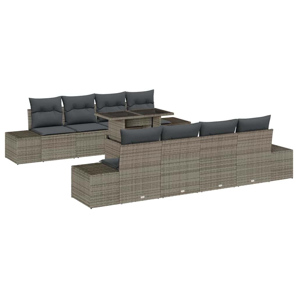 Havesofa Sæt med pude 9 pcs Grå polyrattan