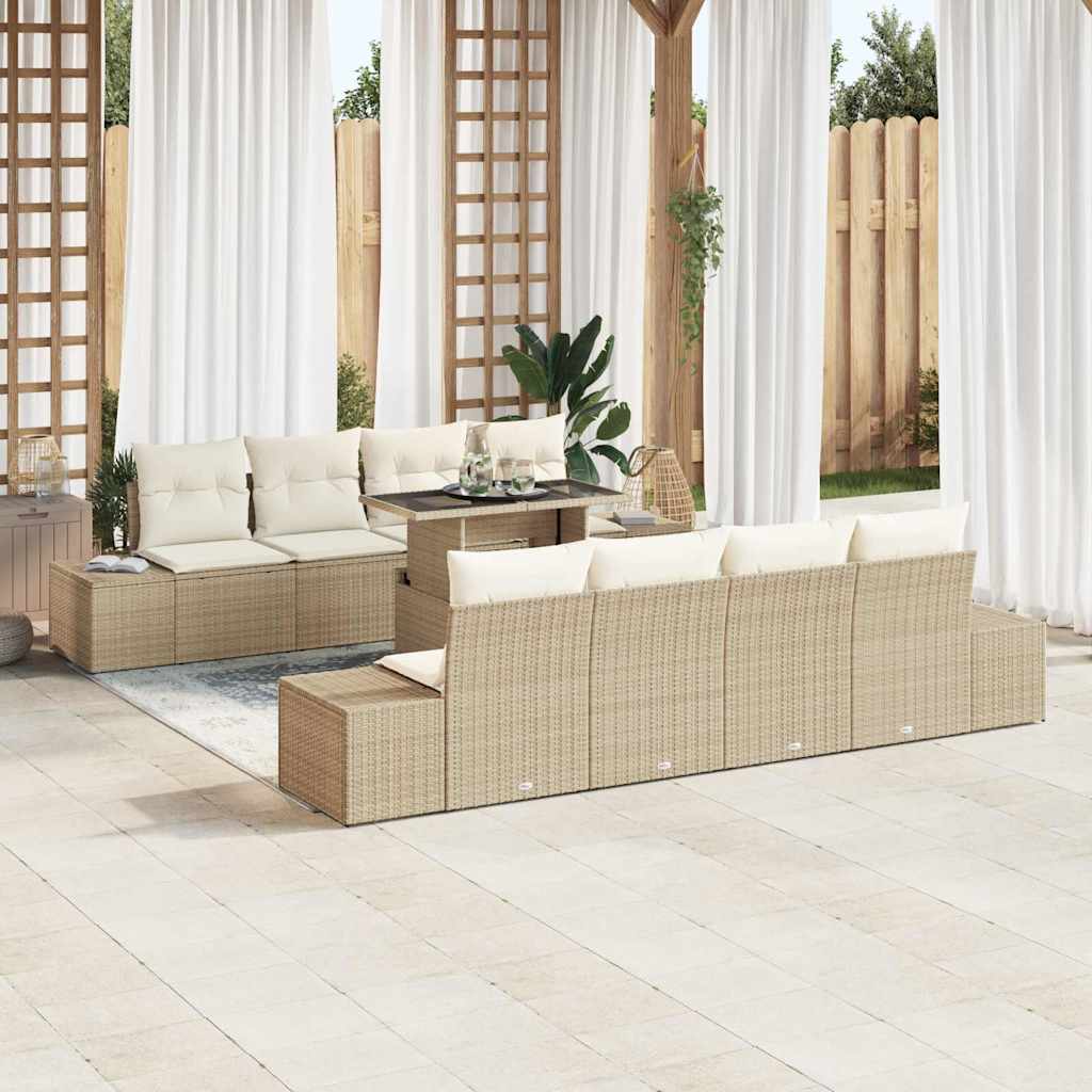 Havesofa Sæt med pude 9 pcs Beige og creme polyrattan