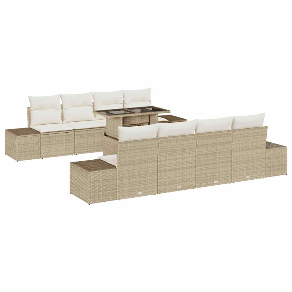 Havesofa Sæt med pude 9 pcs Beige og creme polyrattan