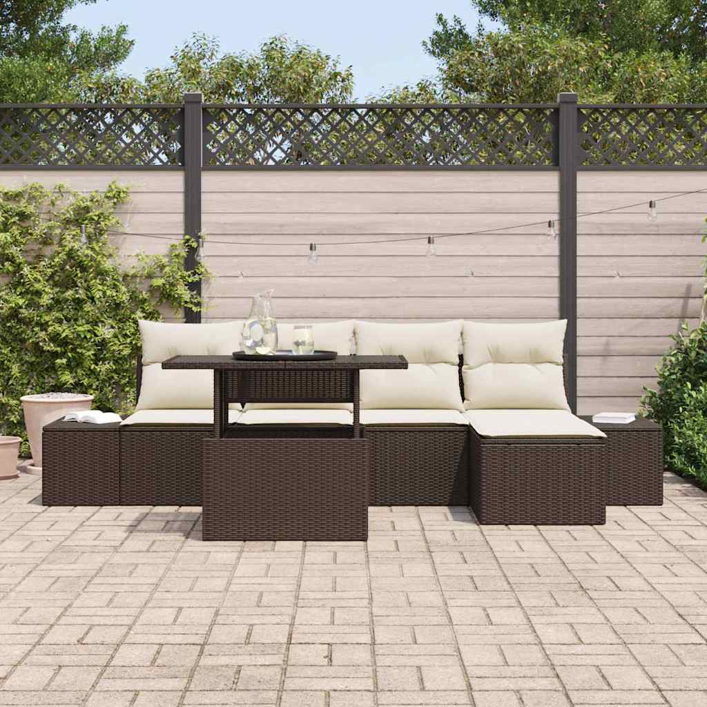 Havesofa Sæt med pude 6 pcs Brun og Creme polyrattan