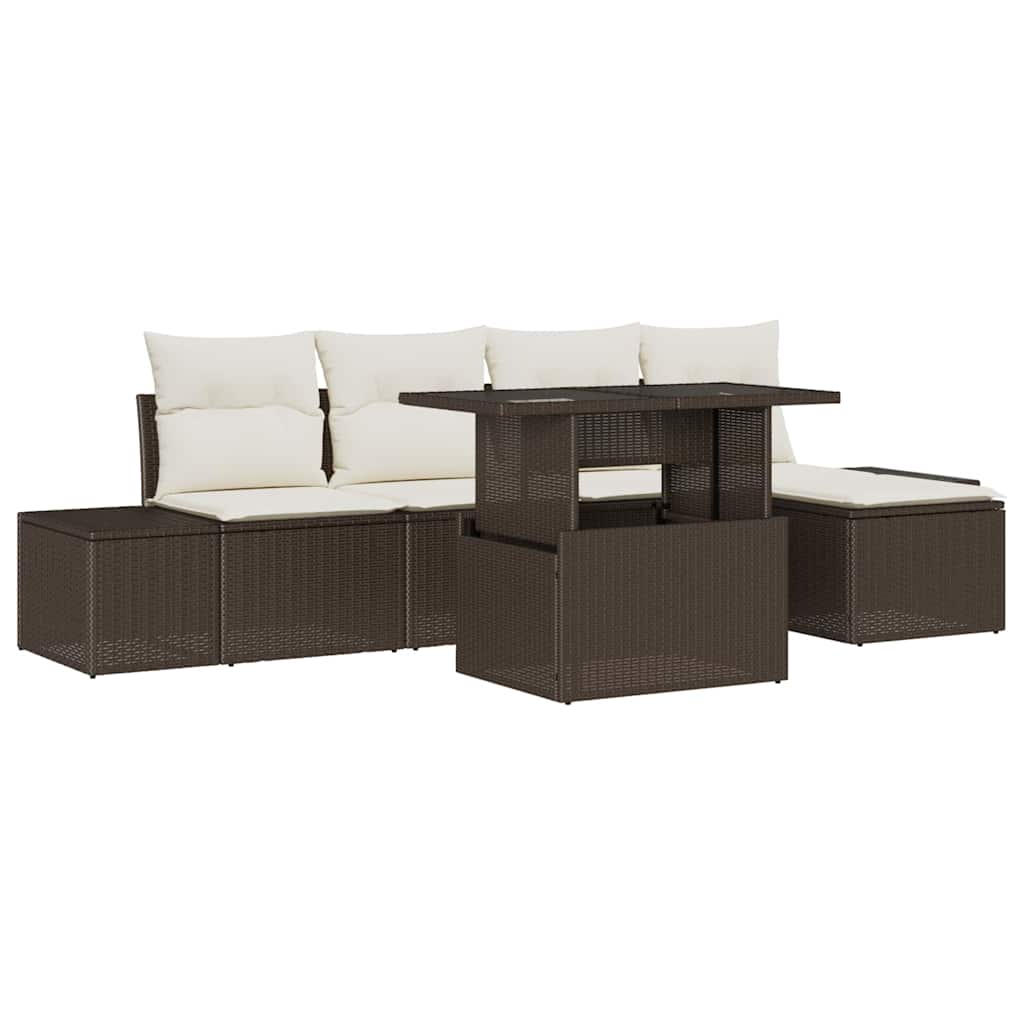 Havesofa Sæt med pude 6 pcs Brun og Creme polyrattan
