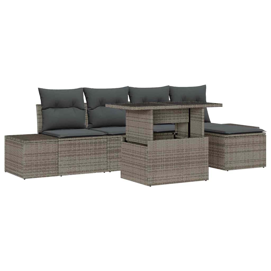 Havesofa Sæt med pude med opbevaring 6 pcs Grå polyrattan