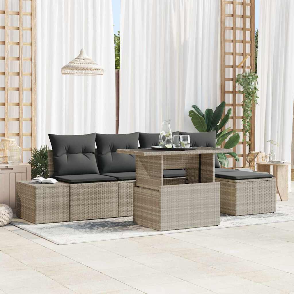 Havesofa Sæt med pude med opbevaring 6 pcs Lysegrå polyrattan