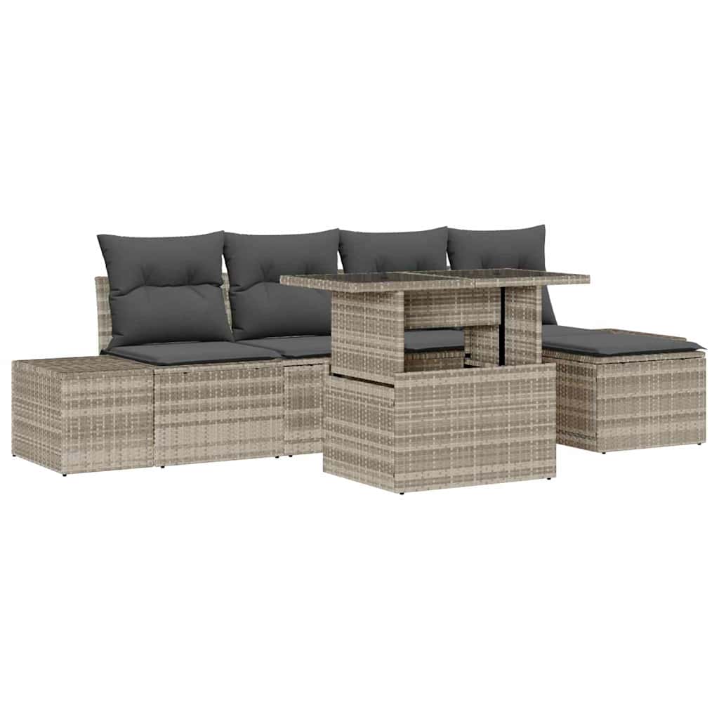 Havesofa Sæt med pude med opbevaring 6 pcs Lysegrå polyrattan