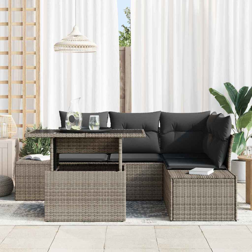 Havesofa Sæt med pude 5 pcs Grå polyrattan