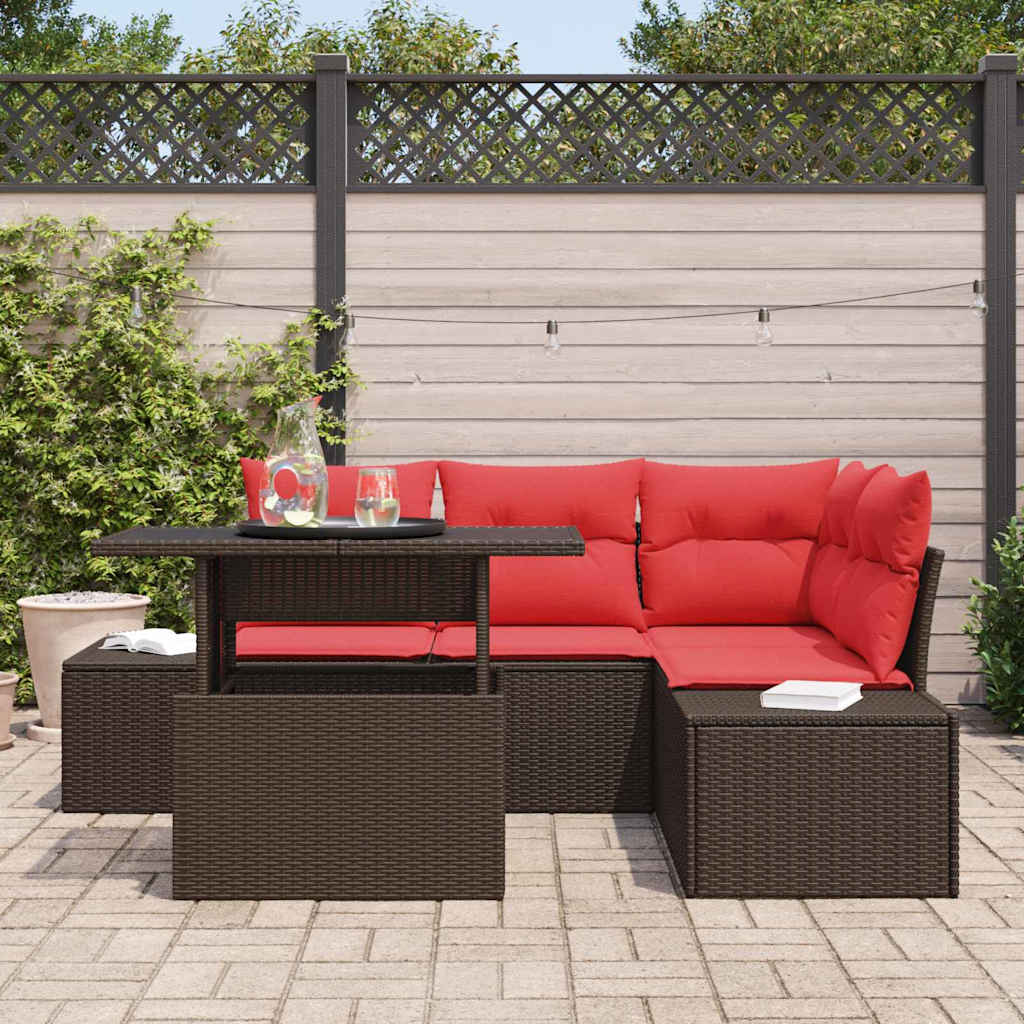 Havesofa Sæt med pude 6 pcs Brun og Rød polyrattan
