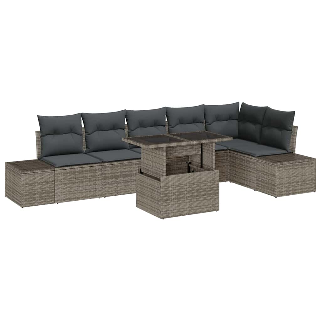 Havesofa Sæt 7 pcs Grå Polyrattan og pulverlakeret stål og glas