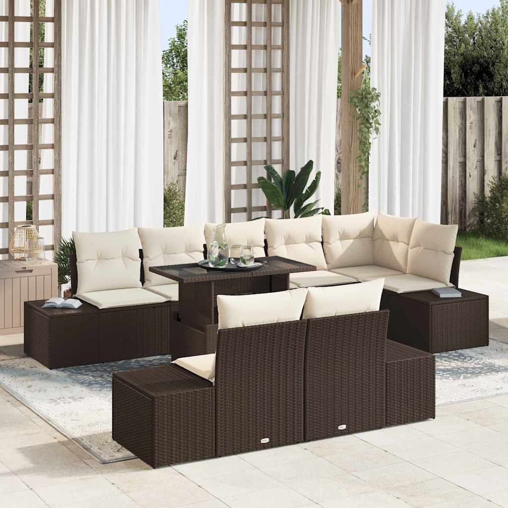Havesofa Sæt med pude 9 pcs Brun og Creme polyrattan