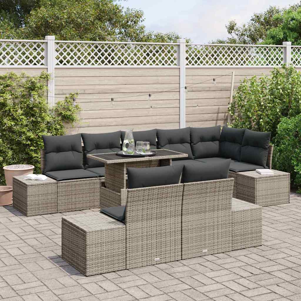 Havesofa Sæt med pude 9 pcs Grå polyrattan