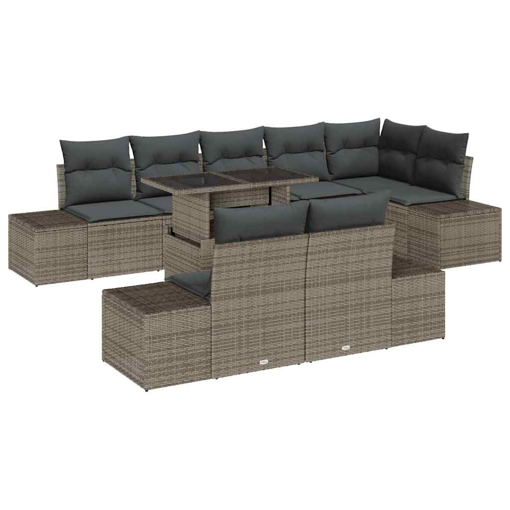 Havesofa Sæt med pude 9 pcs Grå polyrattan