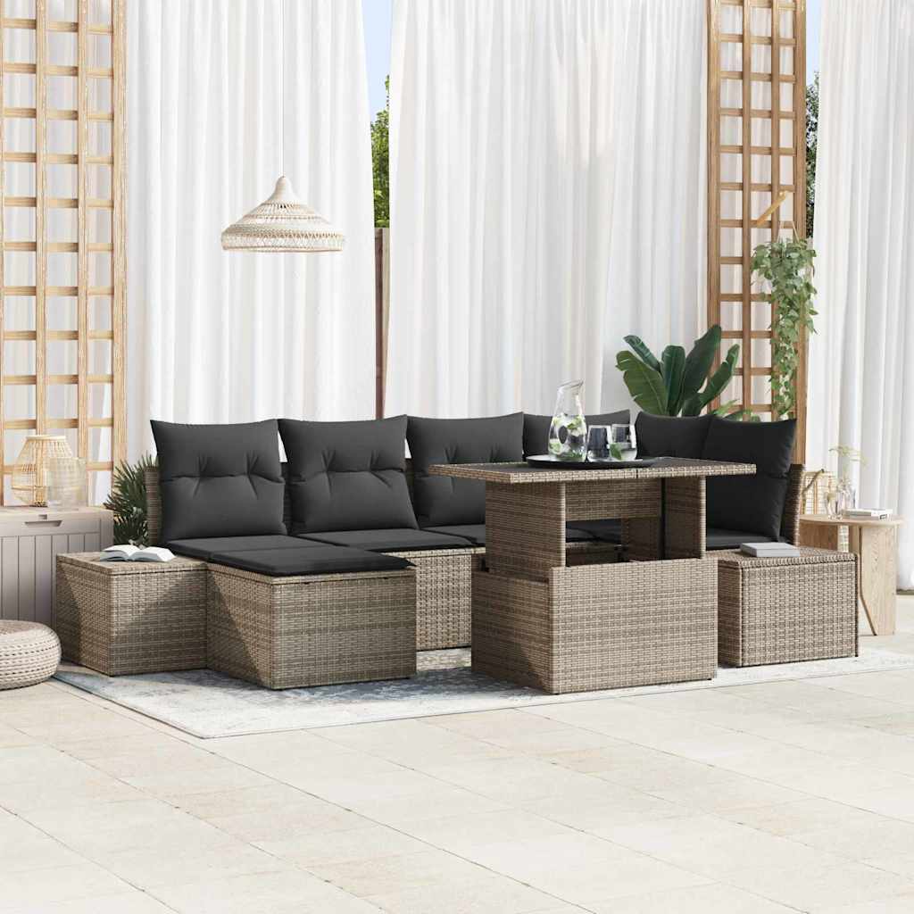 Havesofa Sæt 7 pcs Grå Polyrattan og pulverlakeret stål