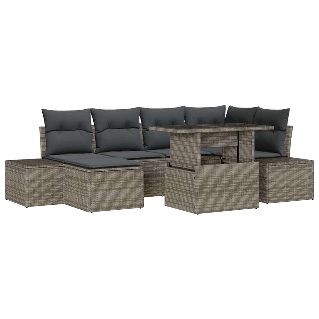 Havesofa Sæt 7 pcs Grå Polyrattan og pulverlakeret stål