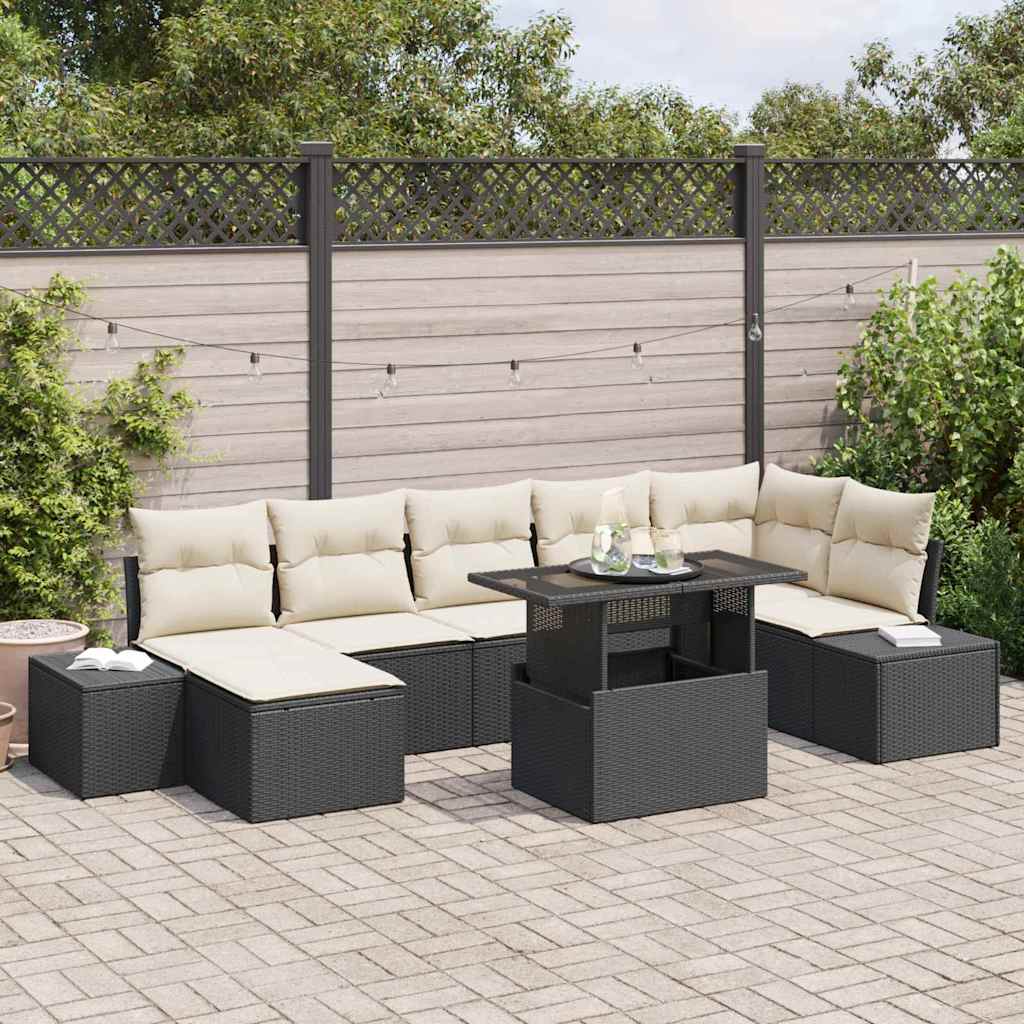 Havesofa Sæt med pude 8 pcs Sort og cremefarvet