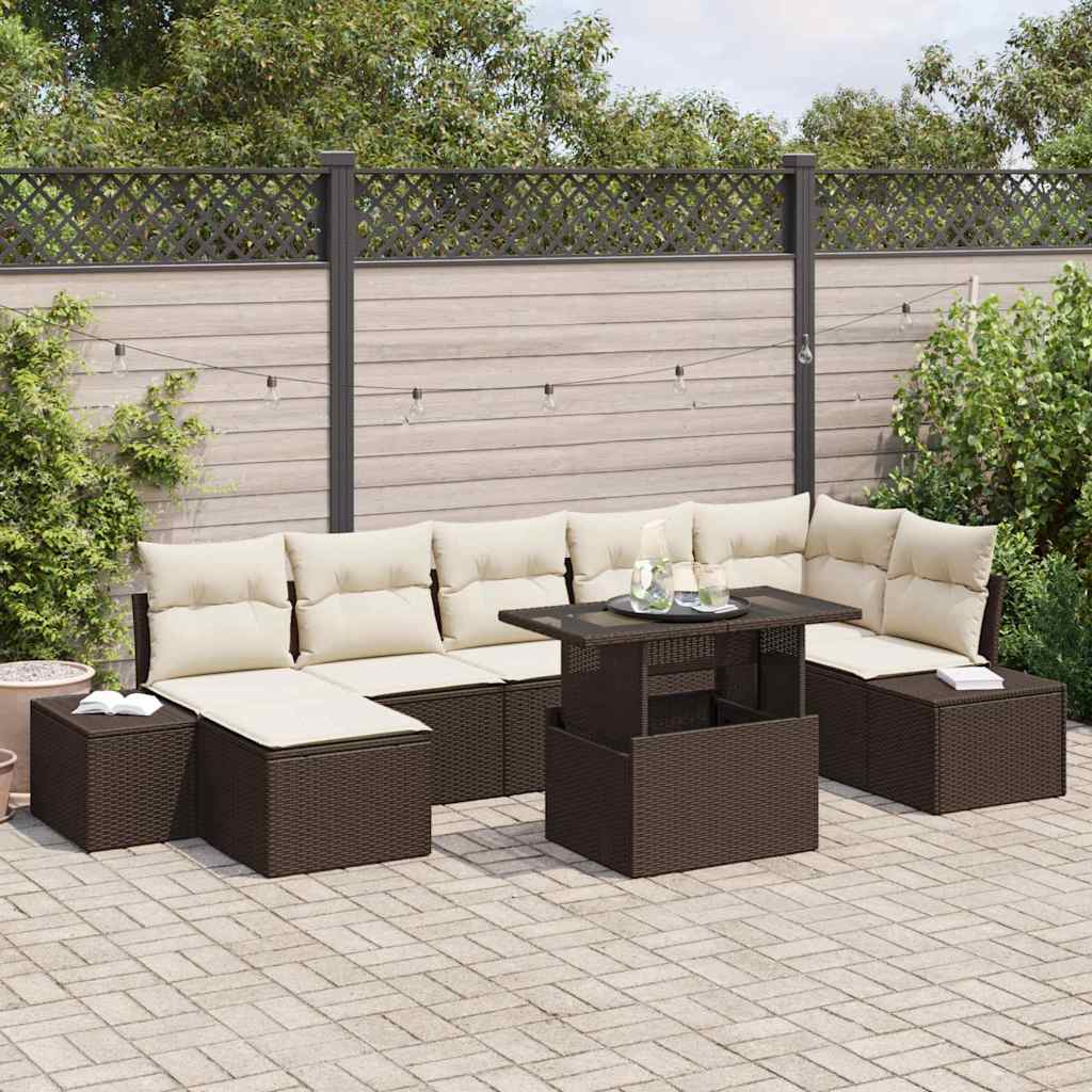 Havesofa Sæt med pude 8 pcs Brun og cremefarvet