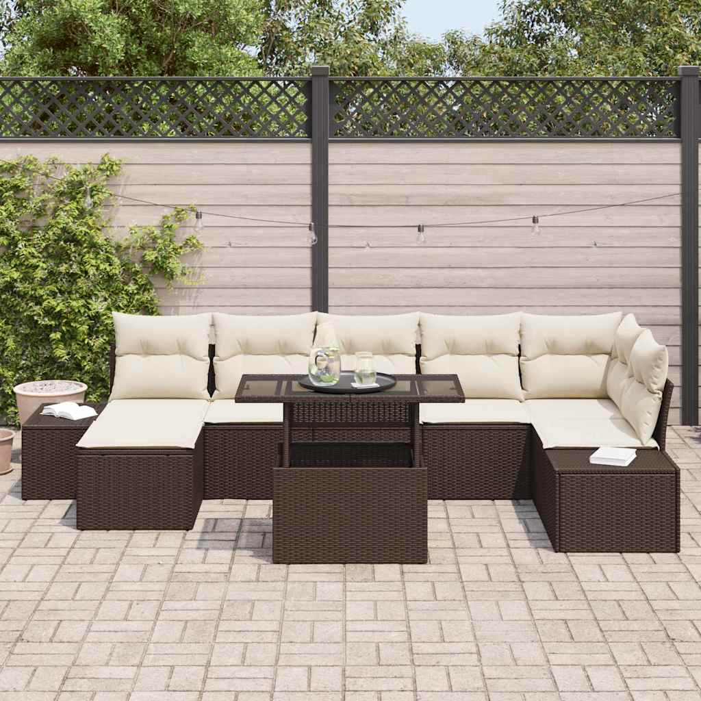 Havesofa Sæt med pude 8 pcs Brun og cremefarvet
