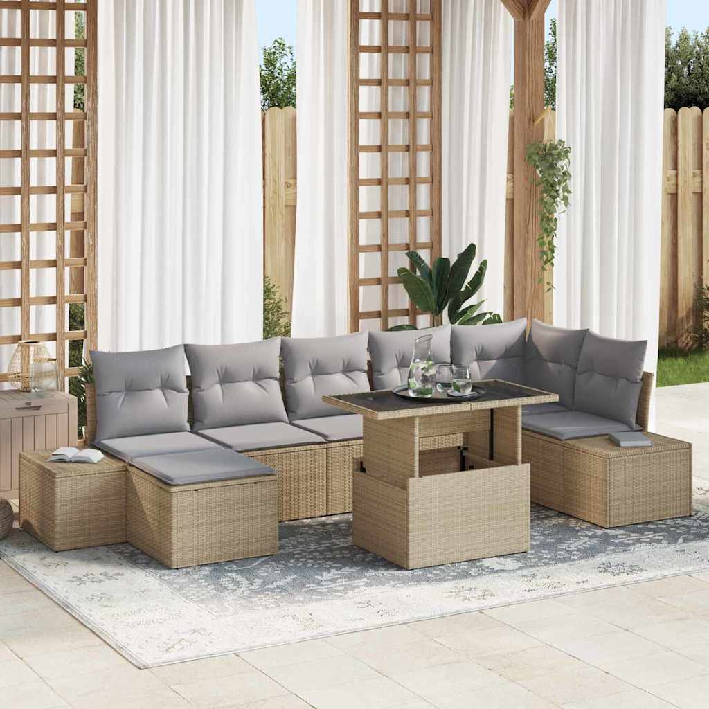 Havesofa Sæt med pude 8 pcs beige og lysegrå
