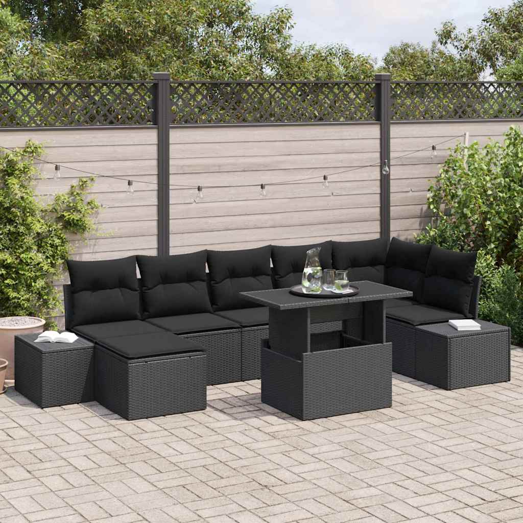 Havesofa Sæt med pude 8 pcs Sort
