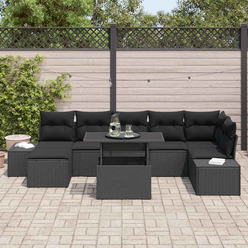 Havesofa Sæt med pude 8 pcs Sort