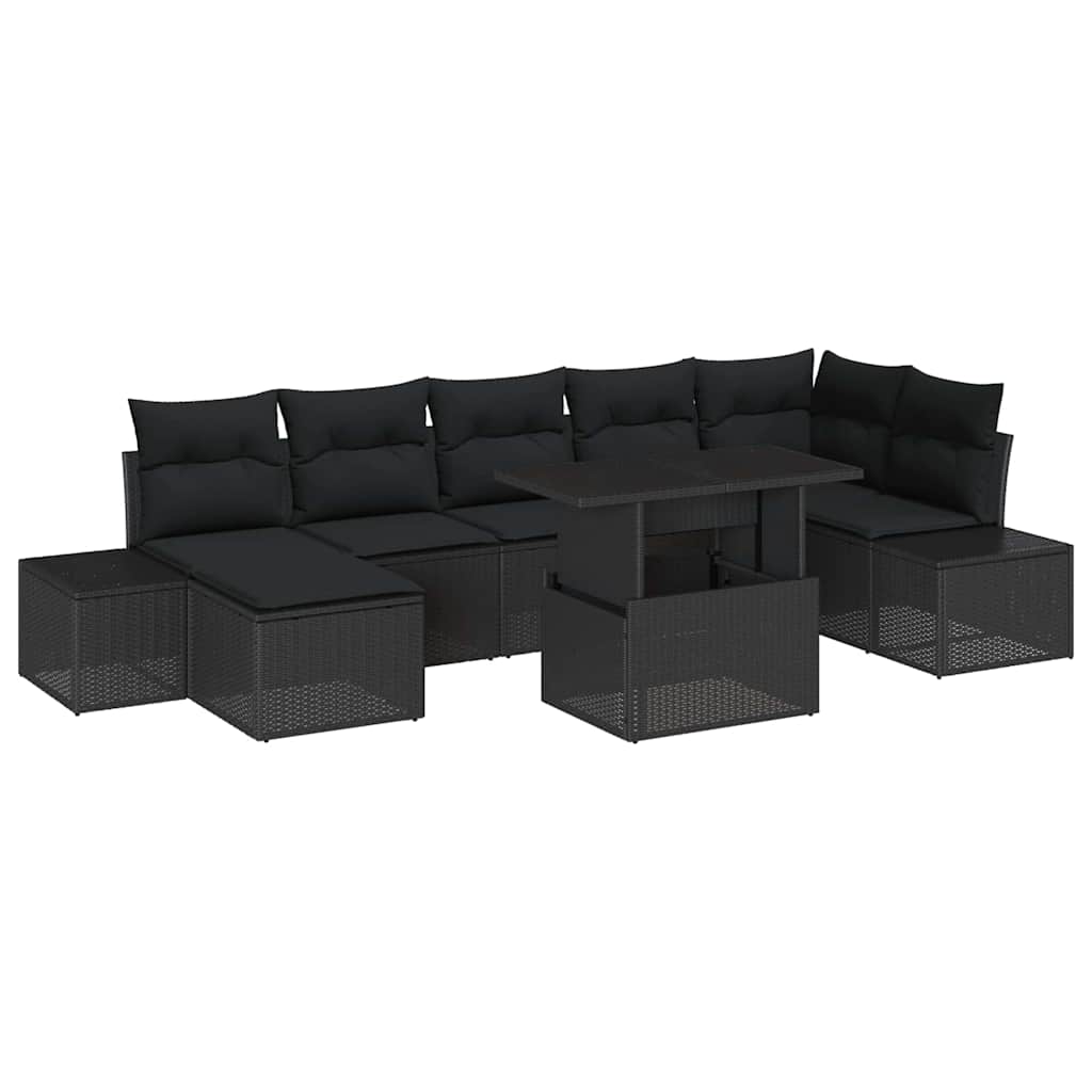 Havesofa Sæt med pude 8 pcs Sort
