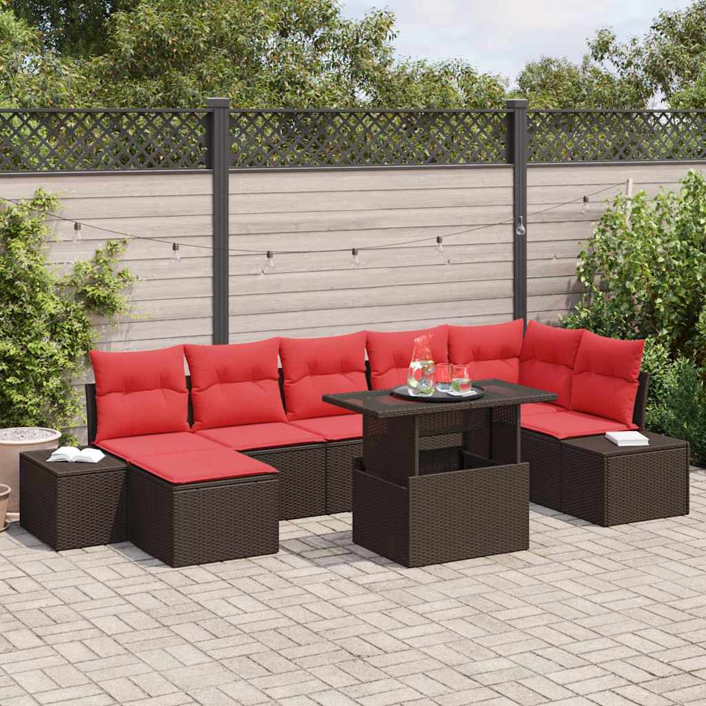 Havesofa Sæt med pude 8 pcs Brun og Rød polyrattan