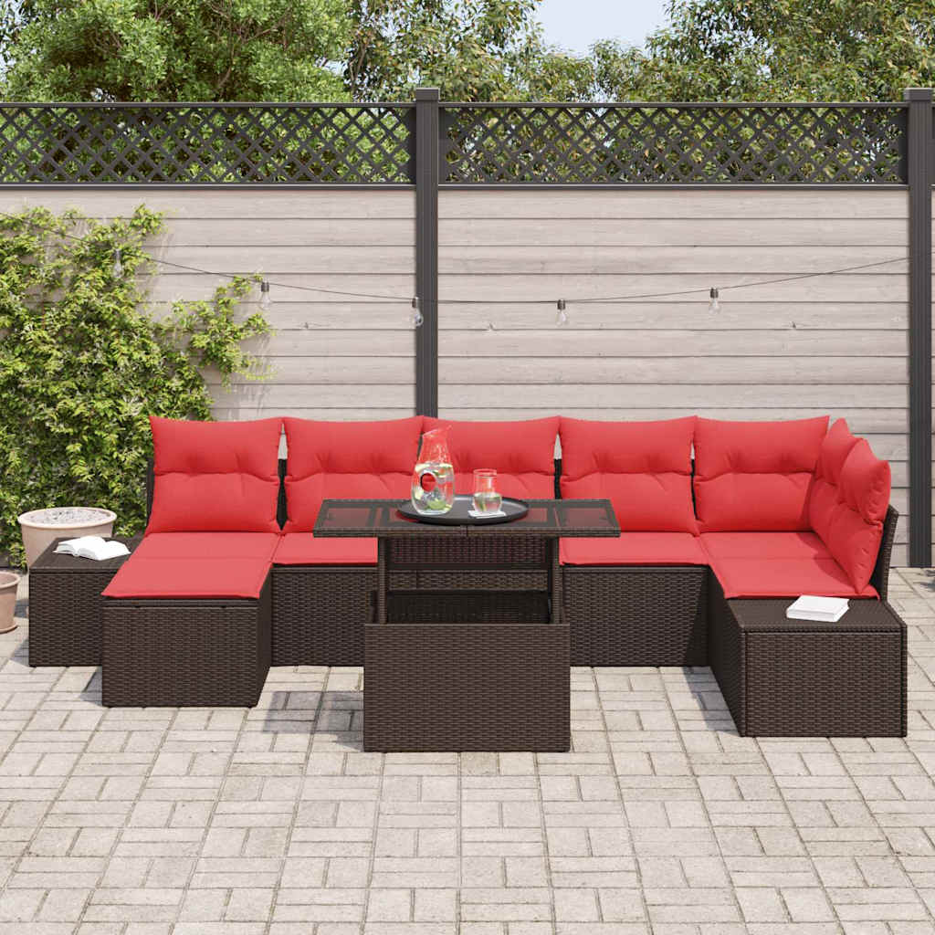 Havesofa Sæt med pude 8 pcs Brun og Rød polyrattan