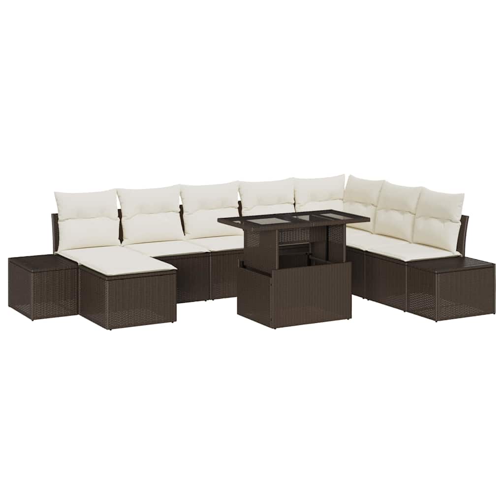 Havesofa Sæt med pude 9 pcs Brun og Creme polyrattan