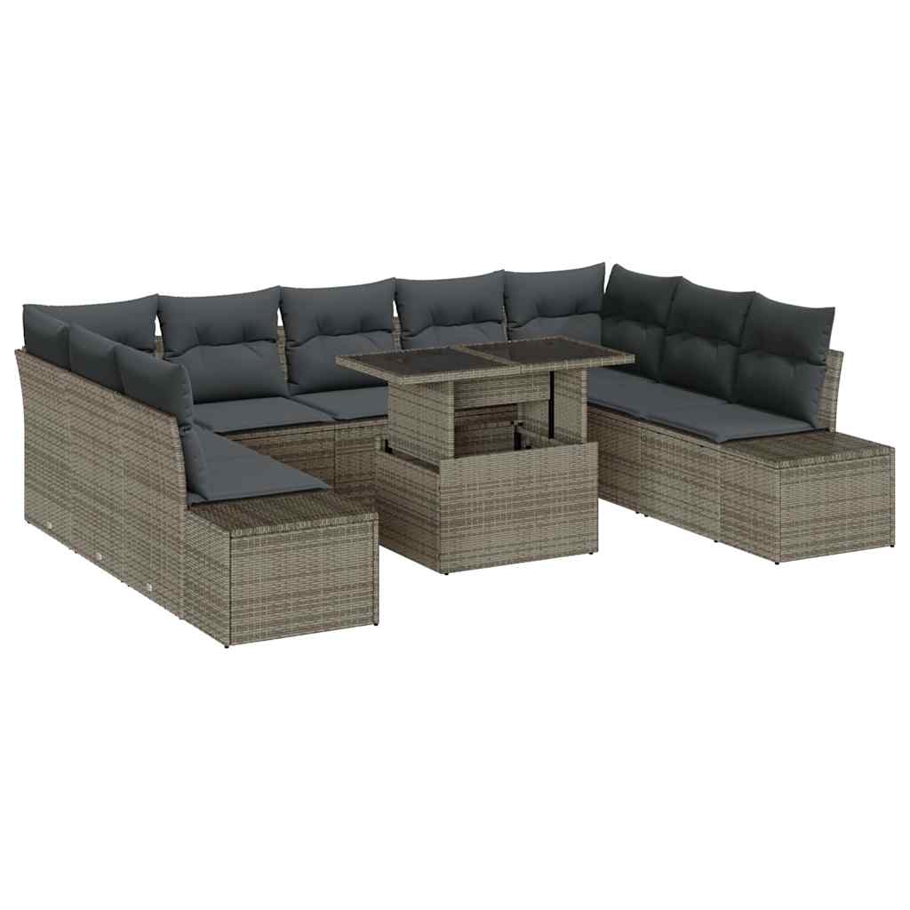 Havesofa Sæt med pude 10 pcs Grå polyrattan