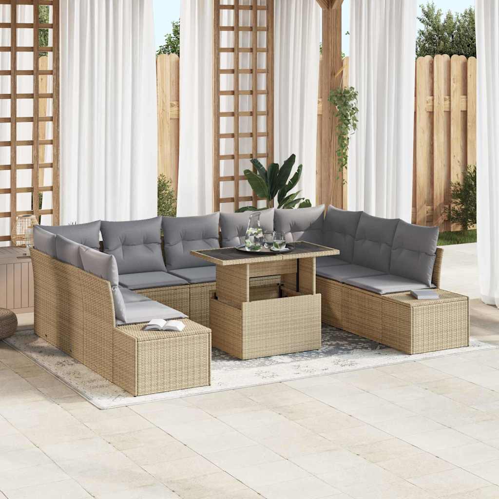 Havesofa Sæt med pude med opbevaring 10 pcs beige og lysegrå