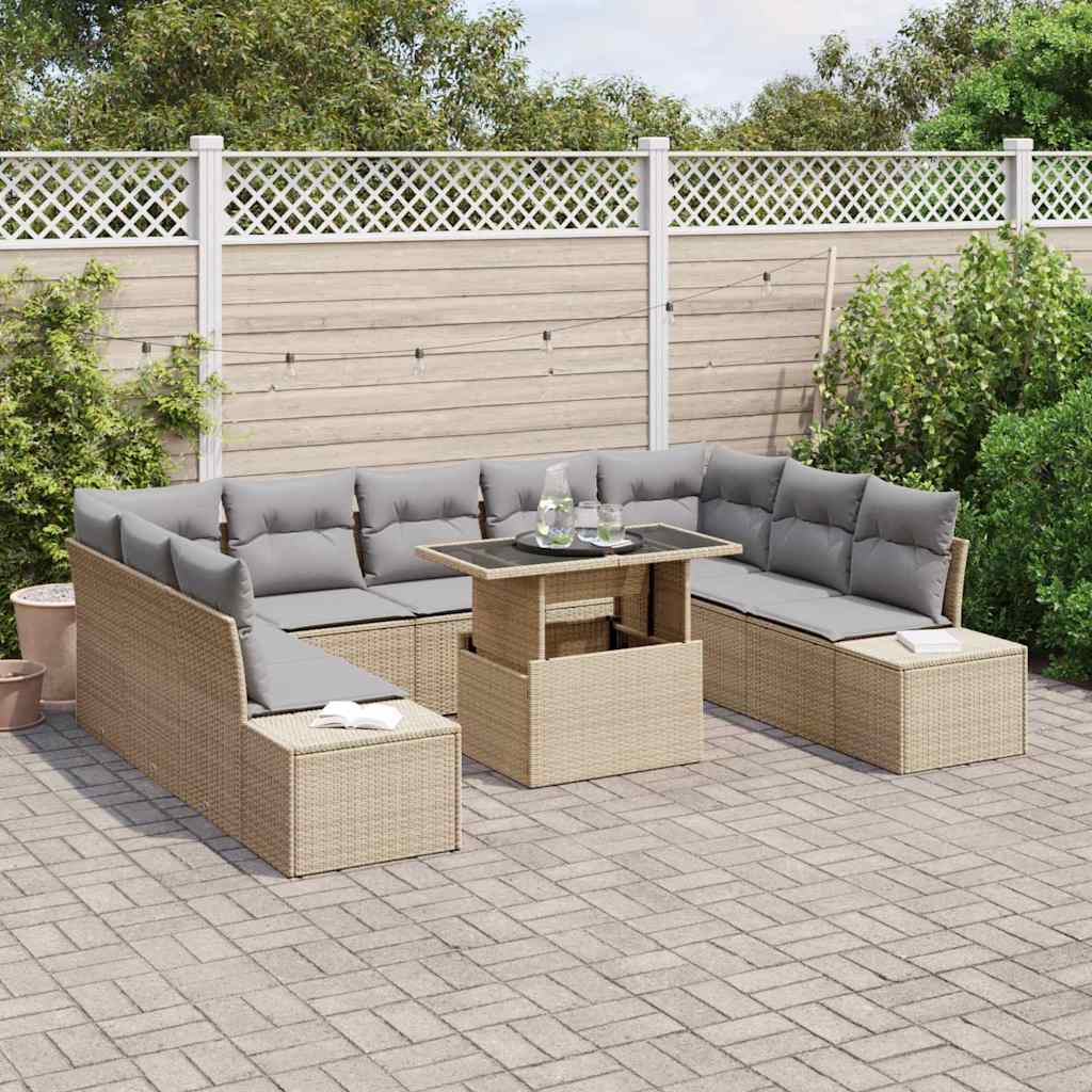 Havesofa Sæt med pude med opbevaring 10 pcs beige og lysegrå