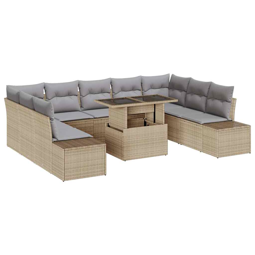 Havesofa Sæt med pude med opbevaring 10 pcs beige og lysegrå