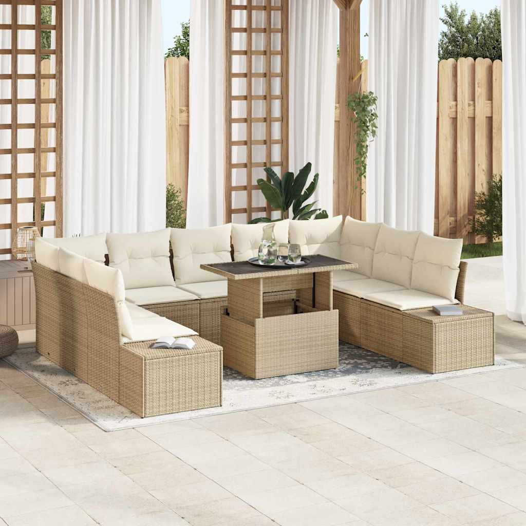 Havesofa Sæt med pude 10 pcs Beige og creme polyrattan