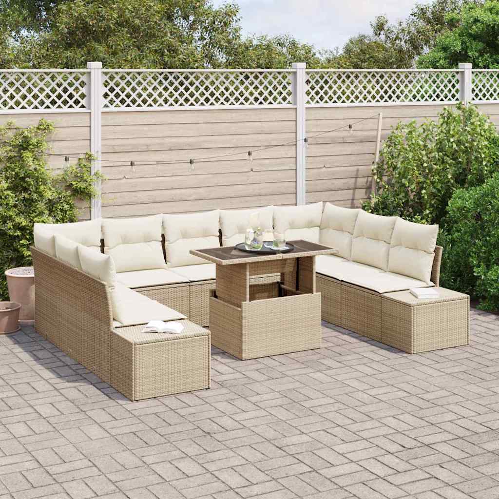 Havesofa Sæt med pude 10 pcs Beige og creme polyrattan