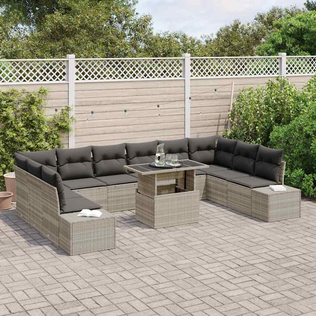 Havesofa Sæt med pude med opbevaring 11 pcs Lysegrå