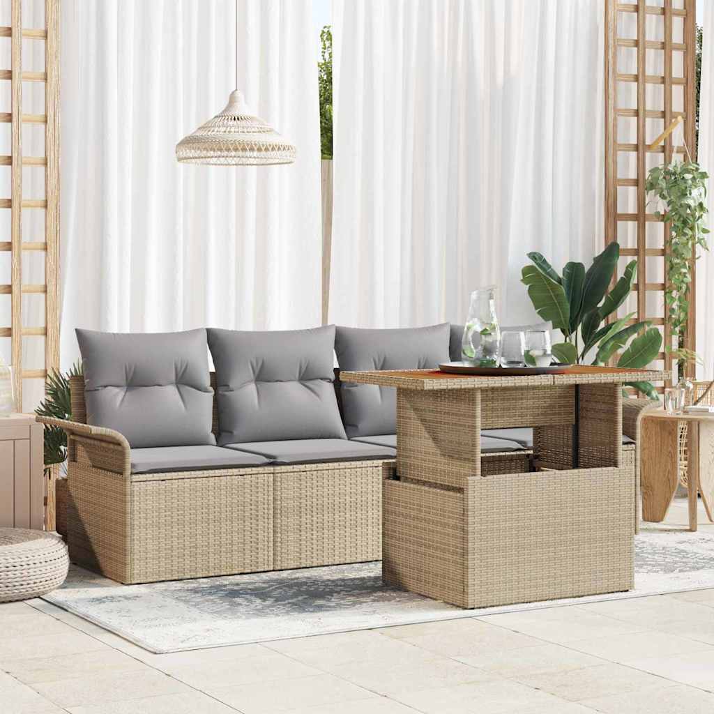 Havesofa Sæt med pude 5 pcs Beige og lys grå polyrattan
