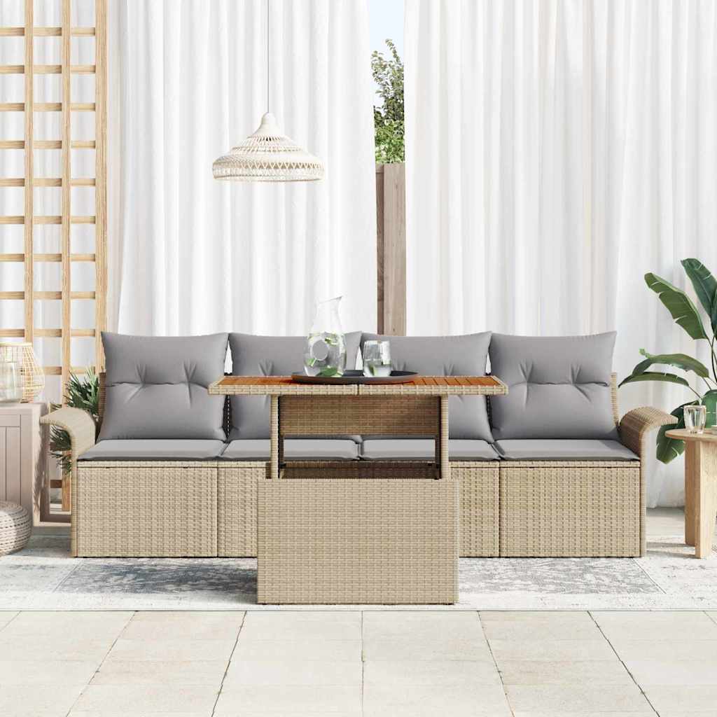 Havesofa Sæt med pude 5 pcs Beige og lys grå polyrattan
