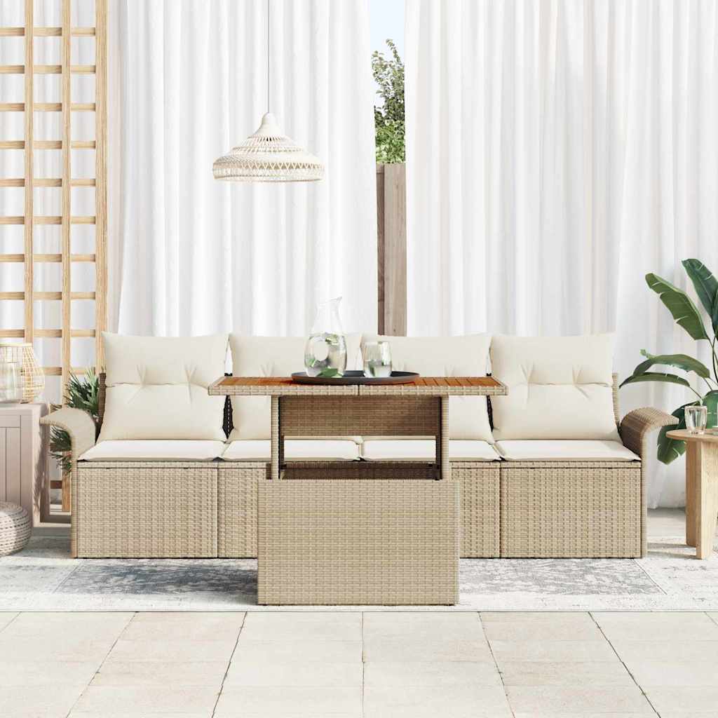 Havesofa Sæt med pude 5 pcs Beige og creme polyrattan