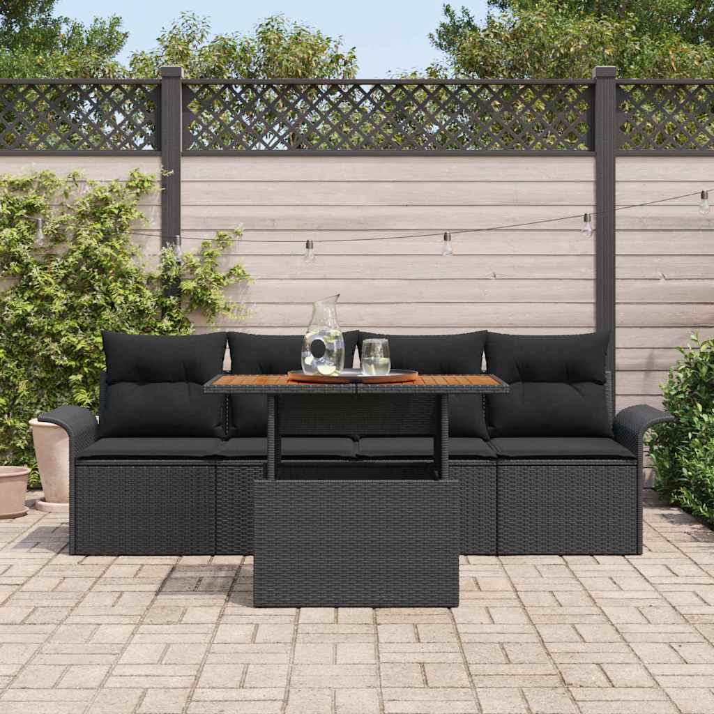 Havesofa Sæt med pude 5 pcs Sort polyrattan