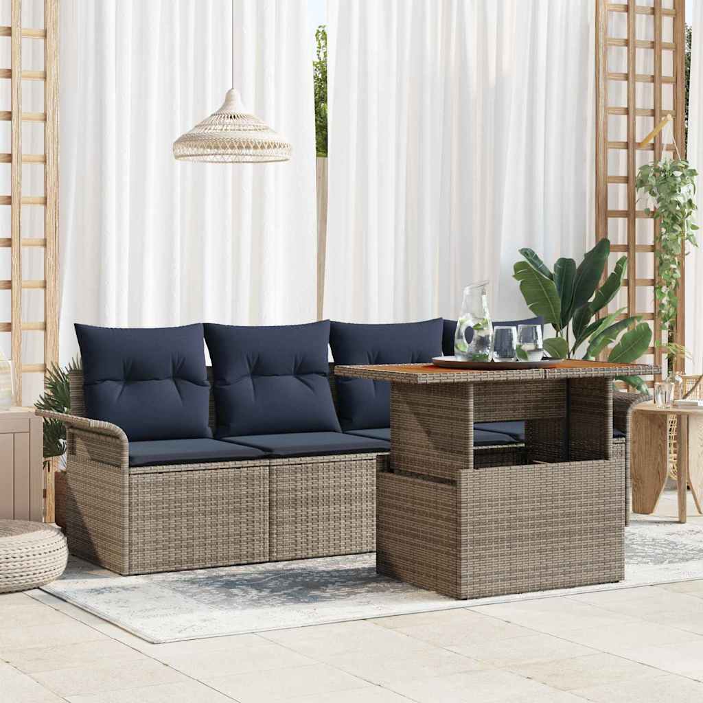 Havesofa Sæt med pude 5 pcs grå og marineblå